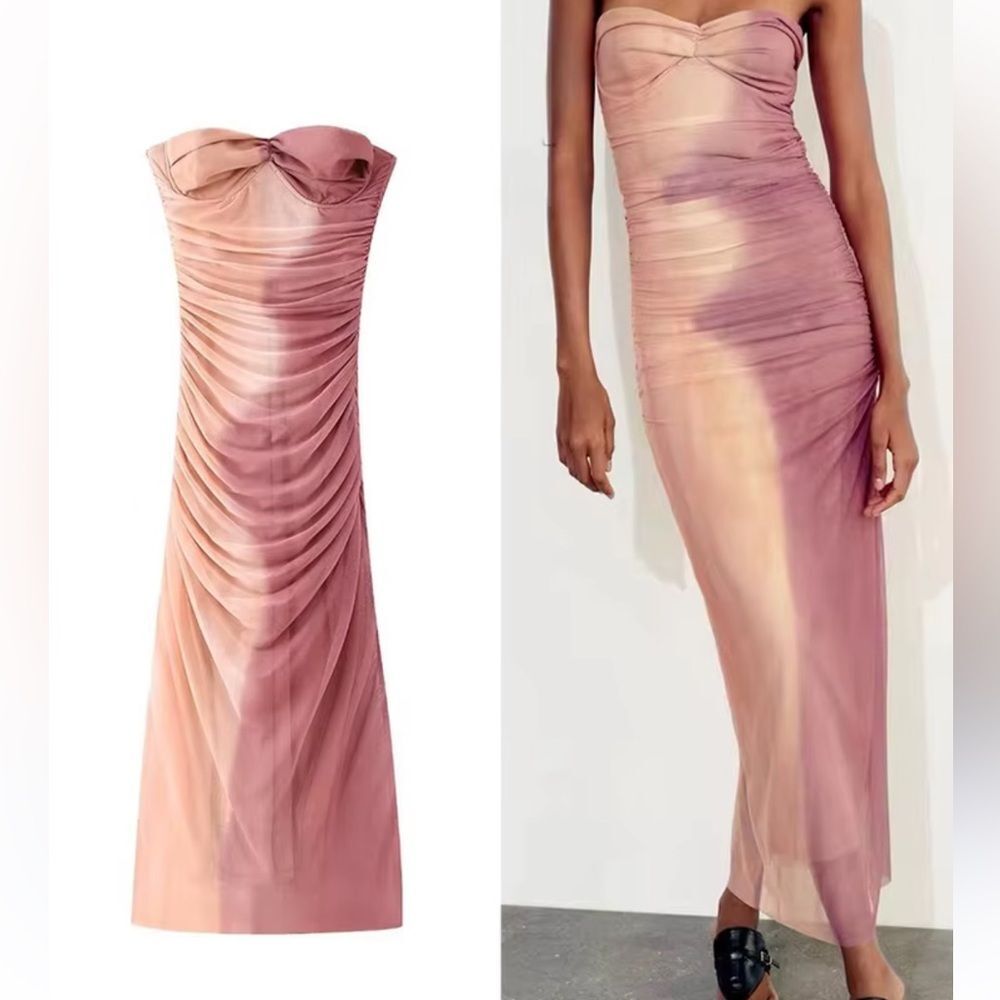 Zara pink and orange midi dress size xs